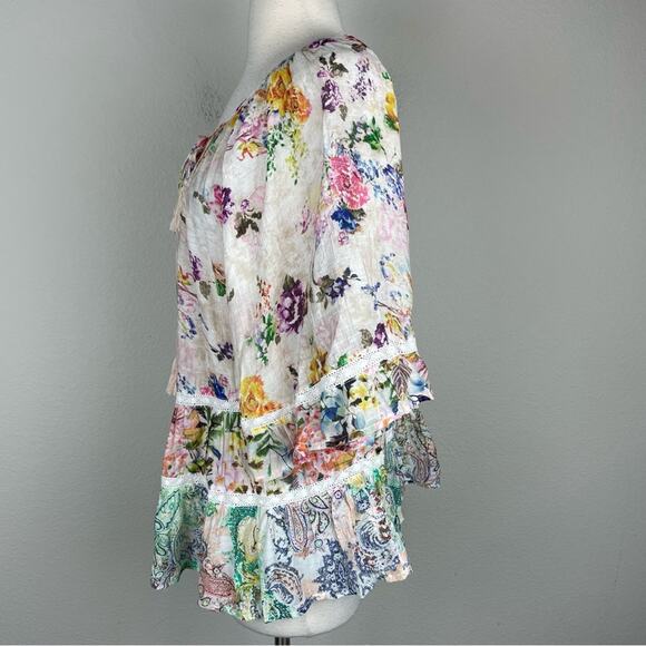 Ruby Ya Ya Off White Multi Floral Lace Peasant Top Medium - Picture 6 of 9